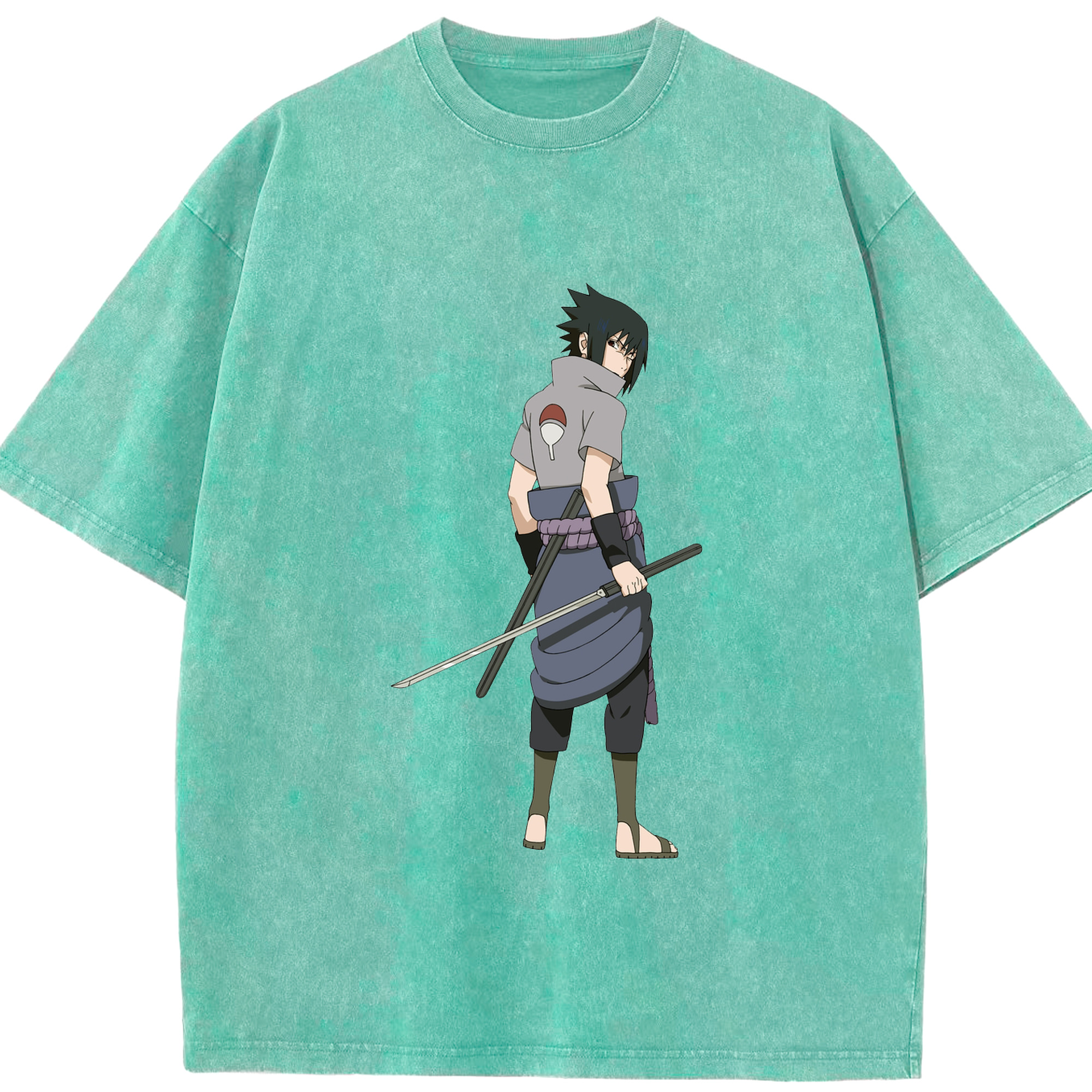 （画像用） NARUTO -ナルト- うちは サスケ Uchiha Sasuke 綿100% ヴィンテージ風 半袖Tシャツ（フロントプリント）